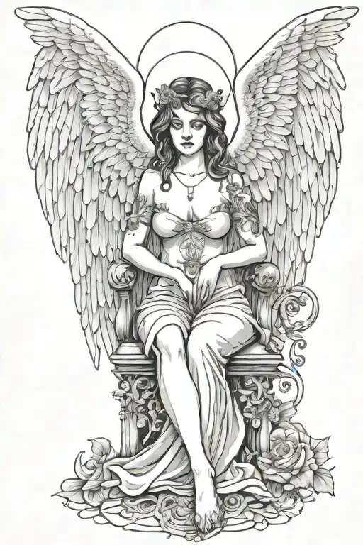 voluptuous female guardian angel watching tattoo design idea