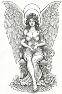 voluptuous female guardian angel watching tattoo design idea