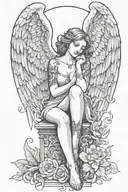voluptuous female guardian angel watching tattoo design idea