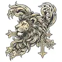 lion with 3 crosses under and clouds tattoo design idea