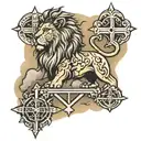 lion with 3 crosses under and clouds tattoo design idea