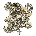 lion with 3 crosses under and clouds tattoo design idea