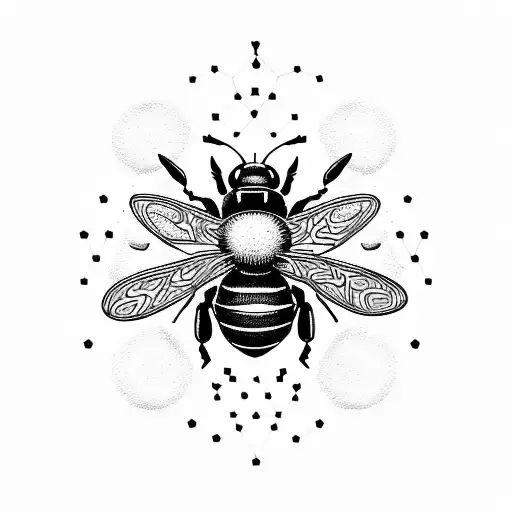 dopamine molecule and psilocybin molecule with a bee tattoo design idea