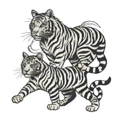 cat and tiger walking tattoo design idea