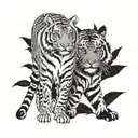 cat and tiger walking tattoo design idea