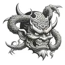 oni mask half tattoo design idea