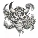 oni mask half tattoo design idea