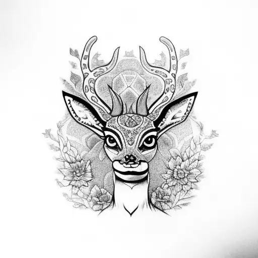 Alebrijes from Oaxaca deer and hare together full shape of animal.  tattoo design idea