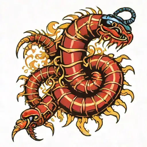 turkic paganism aggressive scolopendra with blood tattoo design idea