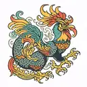 colorful  dragon  rooster tattoo design idea