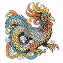 colorful  dragon  rooster tattoo design idea