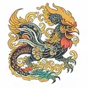 colorful  dragon  rooster tattoo design idea