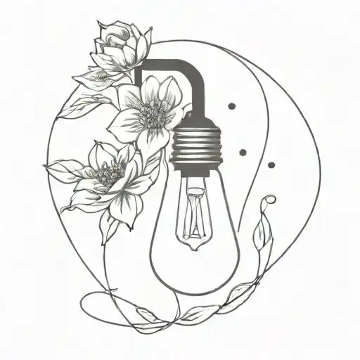 light bulb and flowers tattoo design idea