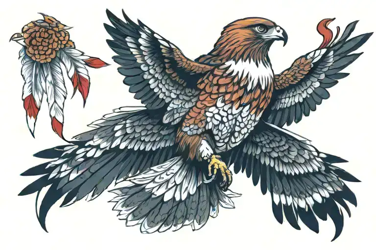 Red tailed hawk wings spread wide tattoo design idea