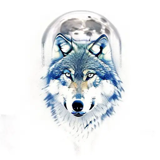 wolf in chains in the woods howling at a full moon tattoo design idea
