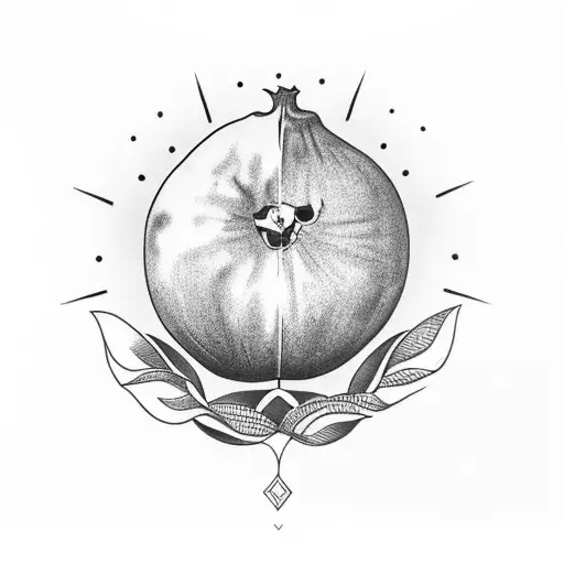 a pomegranate fruit in black and white  and the sun of argentina flag tattoo design idea