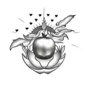 a pomegranate fruit in black and white some laurels in U form and the sun of argentina flag tattoo design idea