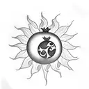 a pomegranate fruit in black and white some laurels in U form and the sun of argentina flag tattoo design idea