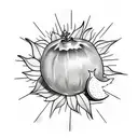 a pomegranate fruit in black and white some laurels in U form and the sun of argentina flag tattoo design idea
