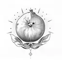 a pomegranate fruit in black and white  and the sun of argentina flag tattoo design idea