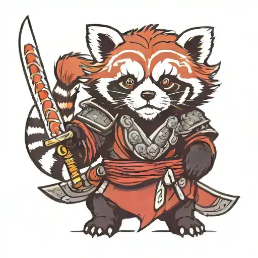 red panda in samurai armor holding katana sword tattoo design idea