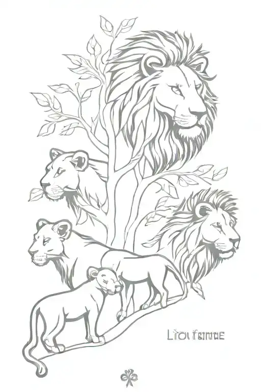 lion family tree tattoo design idea