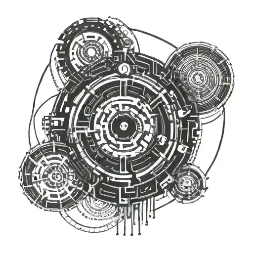 cyberpunk circle pattern incorporating elements of circuit board tattoo design idea