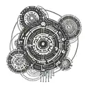 cyberpunk circle pattern incorporating elements of circuit board tattoo design idea