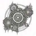 cyberpunk circle pattern incorporating elements of circuit board tattoo design idea