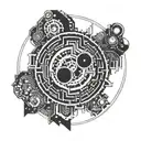 cyberpunk circle pattern incorporating elements of circuit board tattoo design idea