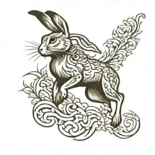 leaping hare tattoo design idea