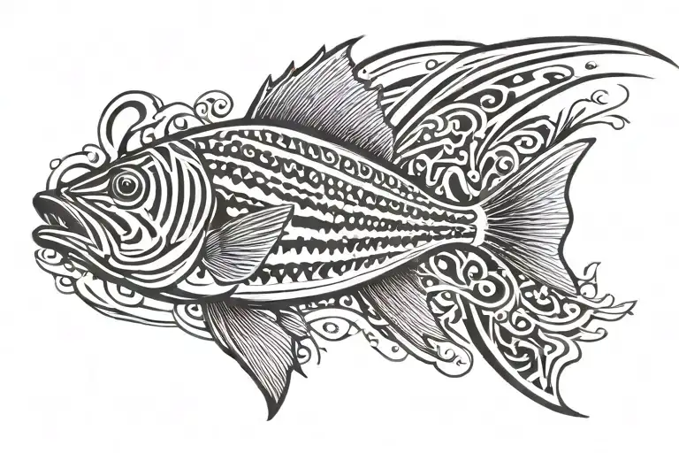 a striped bass, mouth closed.  tattoo design idea