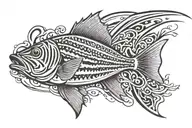 a striped bass, mouth closed.  tattoo design idea