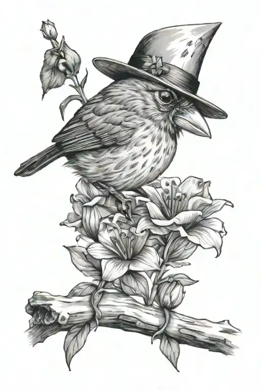 cardinal with flower and a frog sitting tattoo design idea