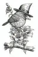 cardinal with flower and a frog sitting tattoo design idea