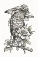cardinal with flower and a frog sitting tattoo design idea