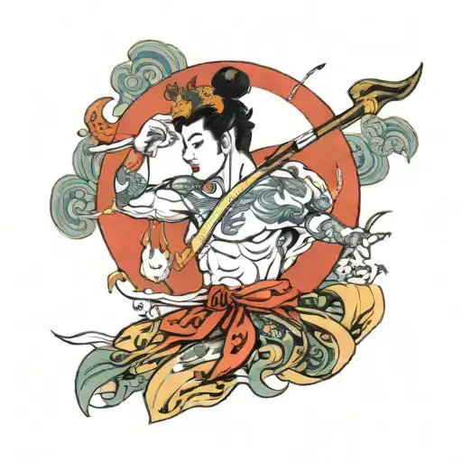 apollo with his bow their heads tattoo design idea