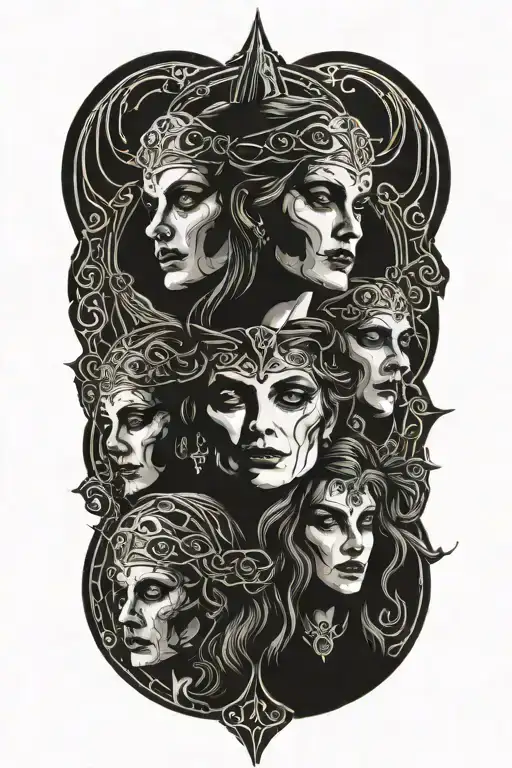 hekate three faces moons above her head tattoo design idea