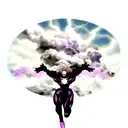 storm from x-men with clouds in background and lightning coming from hands in color tattoo design idea