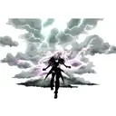 storm from x-men with clouds in background and lightning coming from hands in color tattoo design idea