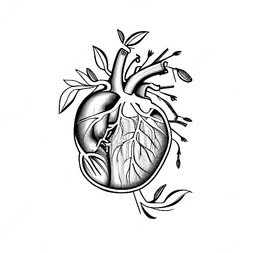 anatomy heart with flowers tattoo design idea