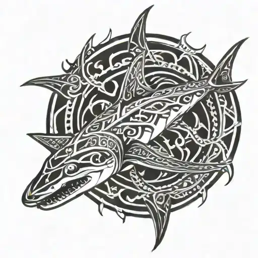 tribal hammerhead shark tattoo design idea