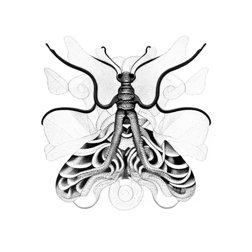 A surreal composition of butterflies emerging from bones, with snakes coiling around them in a mesmerizing sleeve tattoo design tattoo design idea