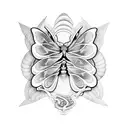 A surreal composition of butterflies emerging from bones, with snakes coiling around them in a mesmerizing sleeve tattoo design tattoo design idea