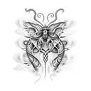 A surreal composition of butterflies emerging from bones, with snakes coiling around them in a mesmerizing sleeve tattoo design tattoo design idea