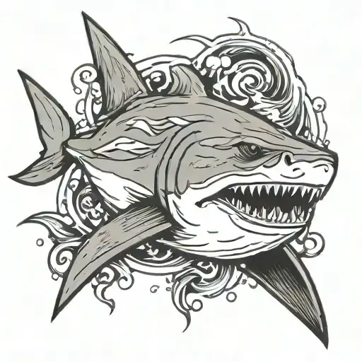 bull shark swimming tattoo design idea