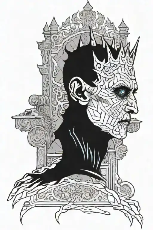night king sitting on a throne and his blue eyes are shinning  tattoo design idea