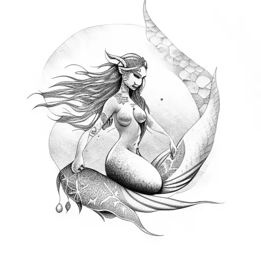Tattoo Of A Topless Mermaid tattoo design idea