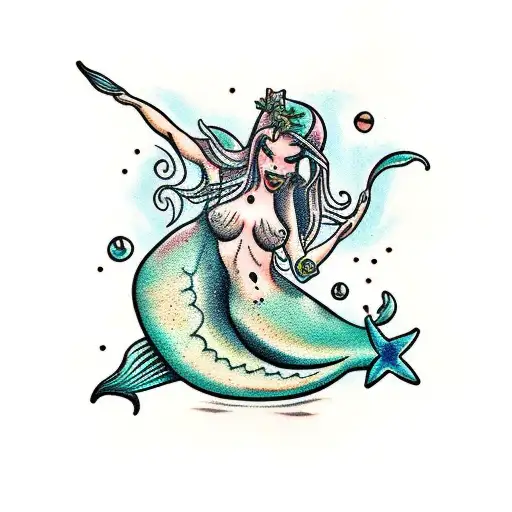Topless Mermaid tattoo design idea