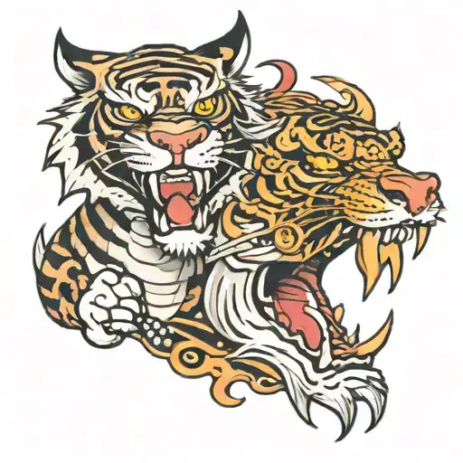 dragon and tiger with a grin tattoo design idea